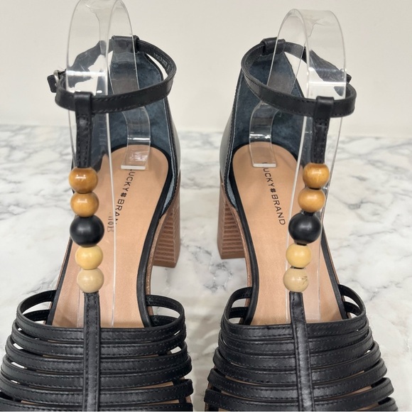 Lucky Brand Women's Sylvesha Beaded T-Strap Sandal Block Heels Black Size 9.5 - Picture 2 of 11